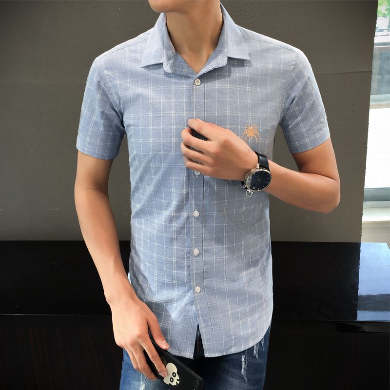 2018 Summer New Men’s Student Plaid Shirt Business Casual Youth Short ...