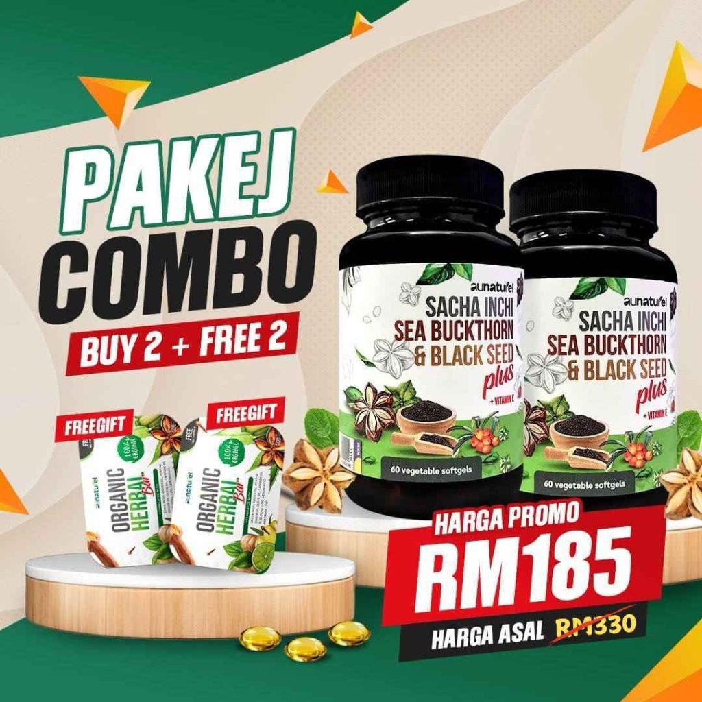 Harga promosi diskaun 38% pakej combo botol softgel sacha inchi aunaturel