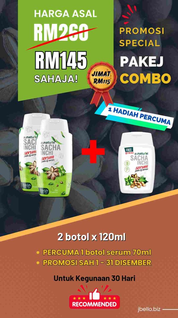 Harga promosi Serum Sacha Inchi Aunaturel Pakej Combo Bulan Disember